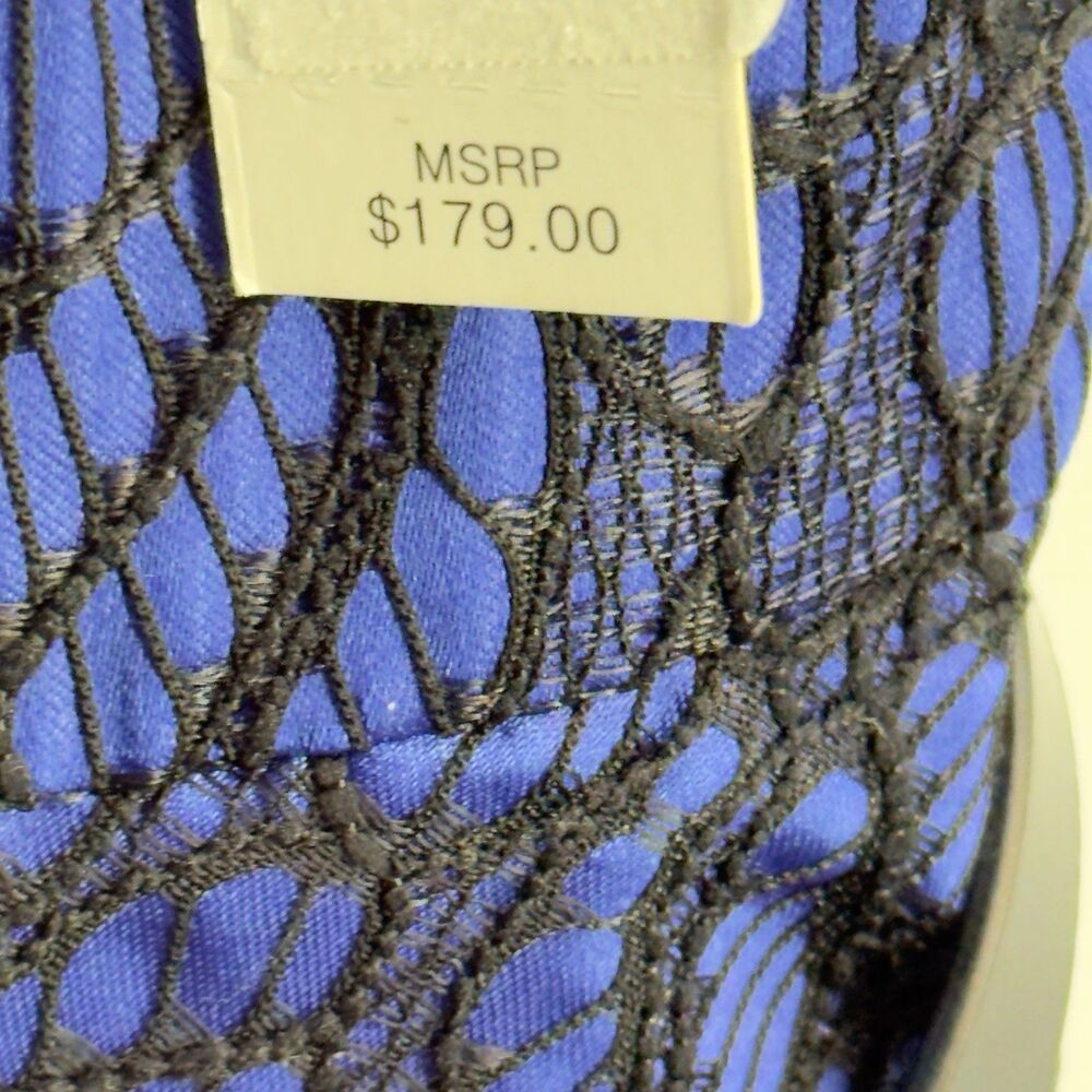 NEW ANTONIO MELANI Blue And Black Lace Peplum Midi Dress - Picture 11 of 17